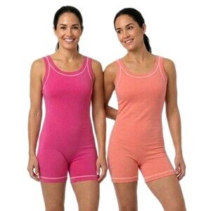 Gilda Marx VTG Pink Peach Cotton Unitard Biketard Singlet Lot of 2 Size XS (Y/J)